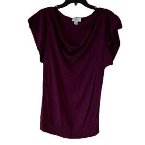 Loft Dark Purple/Raspberry Drape Neck Dolman Short Sleeve Sweater - MP